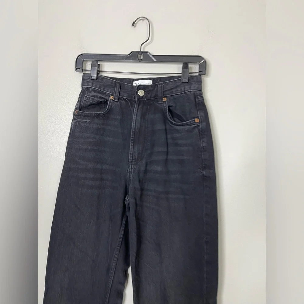 Zara Black High Rise Wide Leg Jeans US 2 - Picture 3 of 10